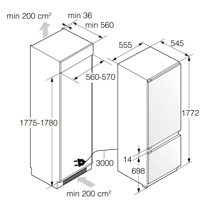 Встраиваемый двухкамерный холодильник Asko RFN31831I